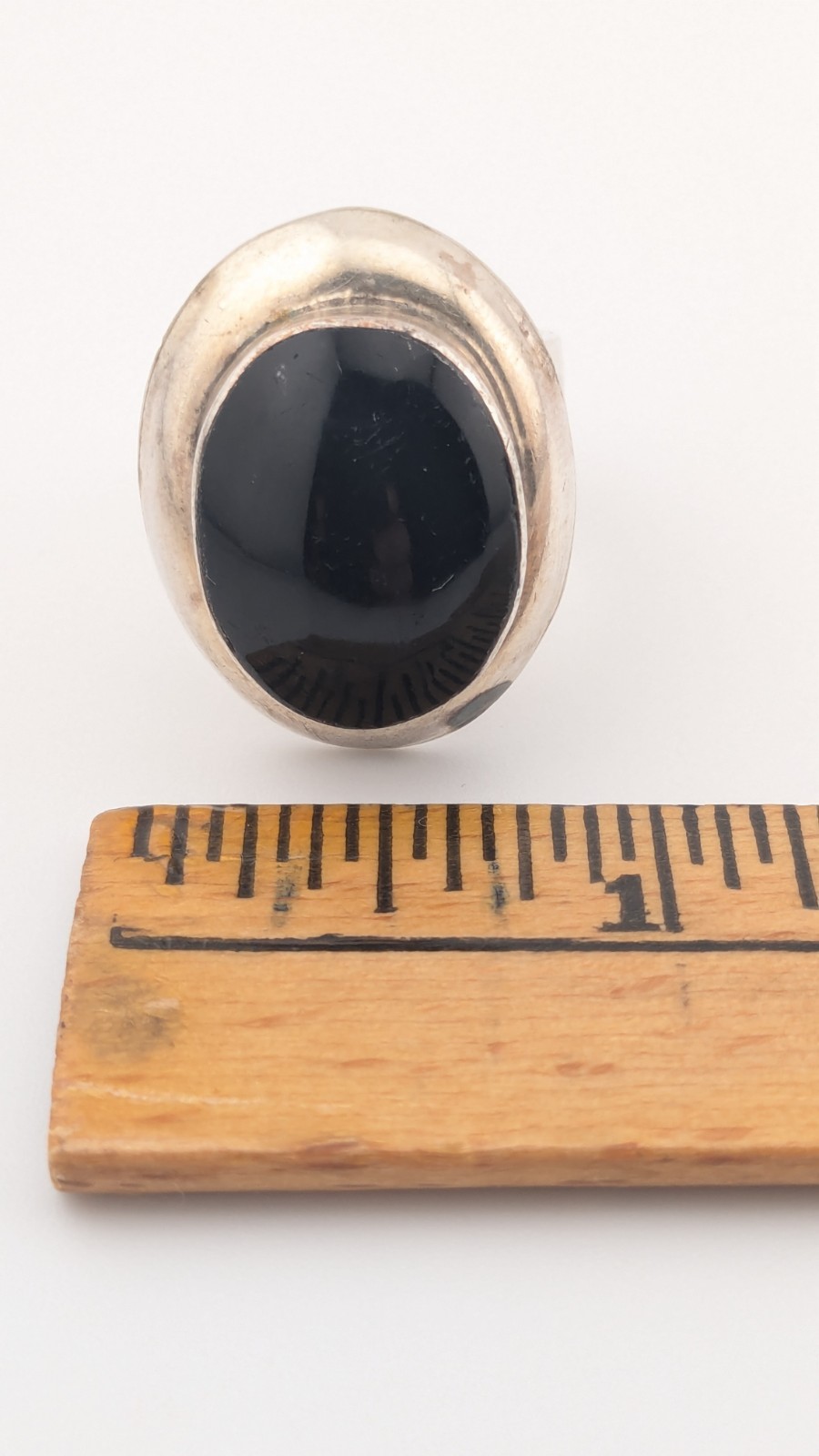 Vintage Taxco Mexico Sterling Silver Ring Black Onyx Size 7.5-7.75