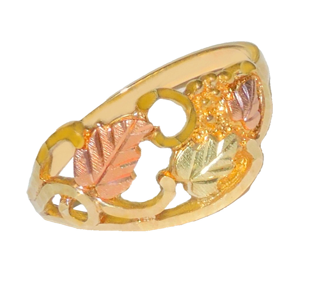 Black Hills Gold 10k Three Leaf Diamond Cut Ring Size 8