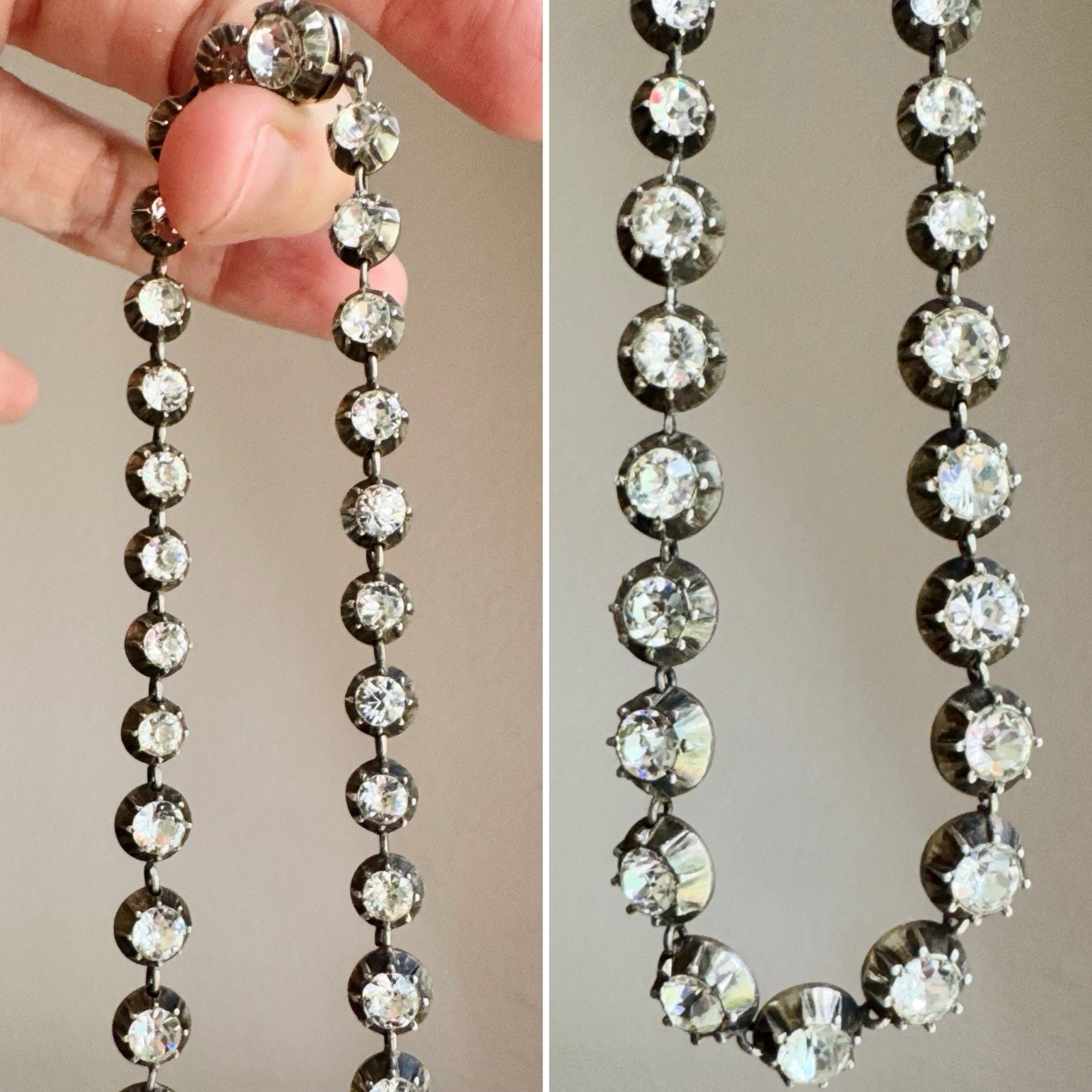 Antique Georgian Silver Paste Rivière Collar Necklace 15” Estate Rare Pre 1837