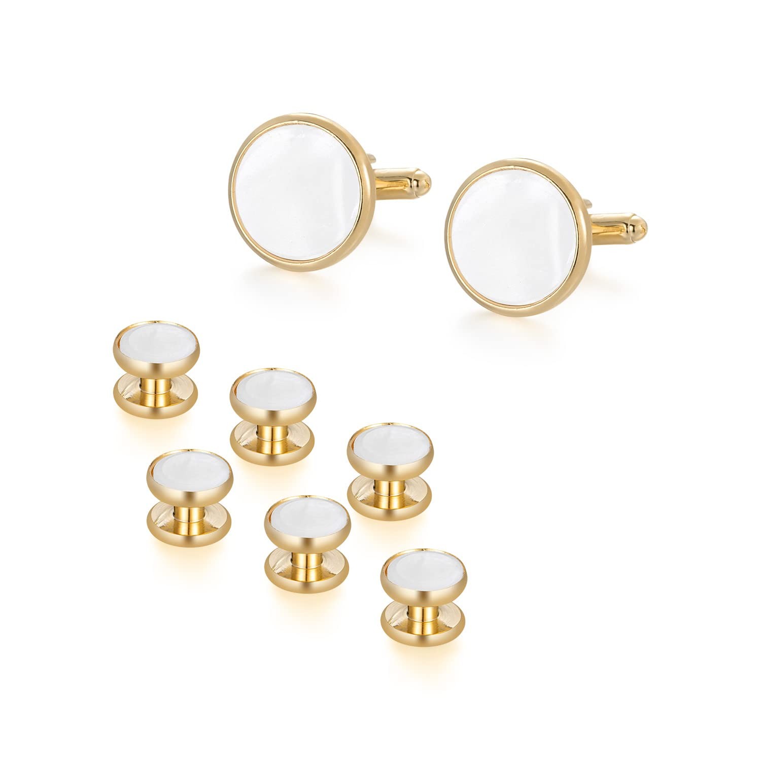 Mens Mother of Pearl Cufflinks and Studs Tuxedo Bottons Set Presentation Box …