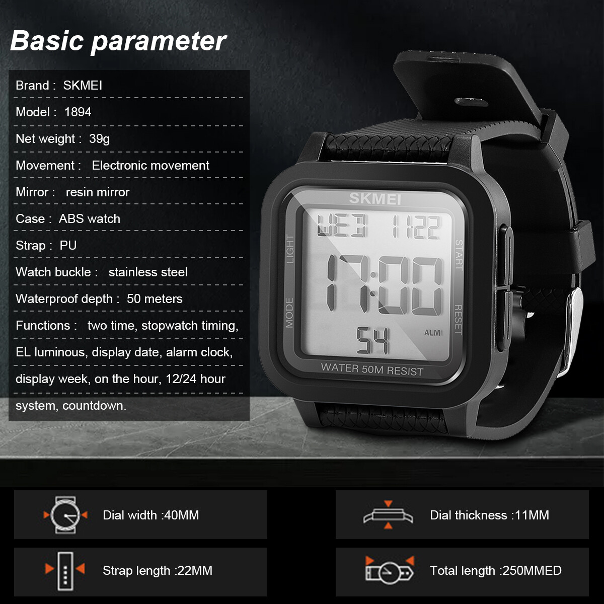 Waterproof Digital Sports Watch Military Tactical LED Backlight Wristwatch Men