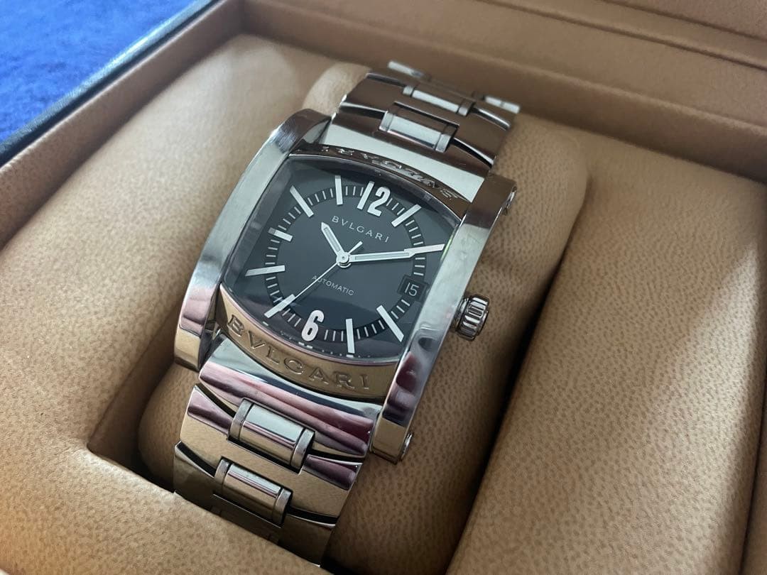 Bvlgari Assioma AA44S Automatic Stainless Steel Watch Navy Dial Box