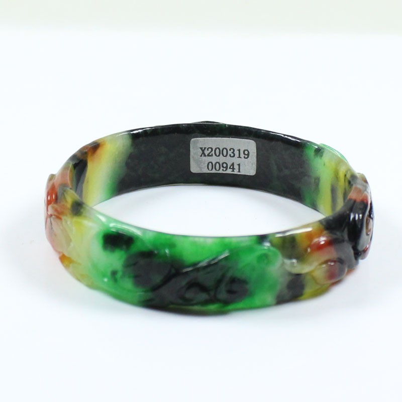 61mm Real Natural Ice Multicolor Burmese Jade jadeite Carving Bracelet Bangle