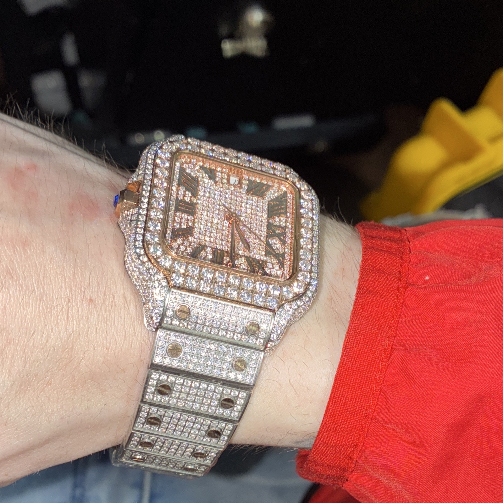 VVS1 Moissanite Iced Out Watch Silver/Rose w Sapphire Glass, Swiss made movement