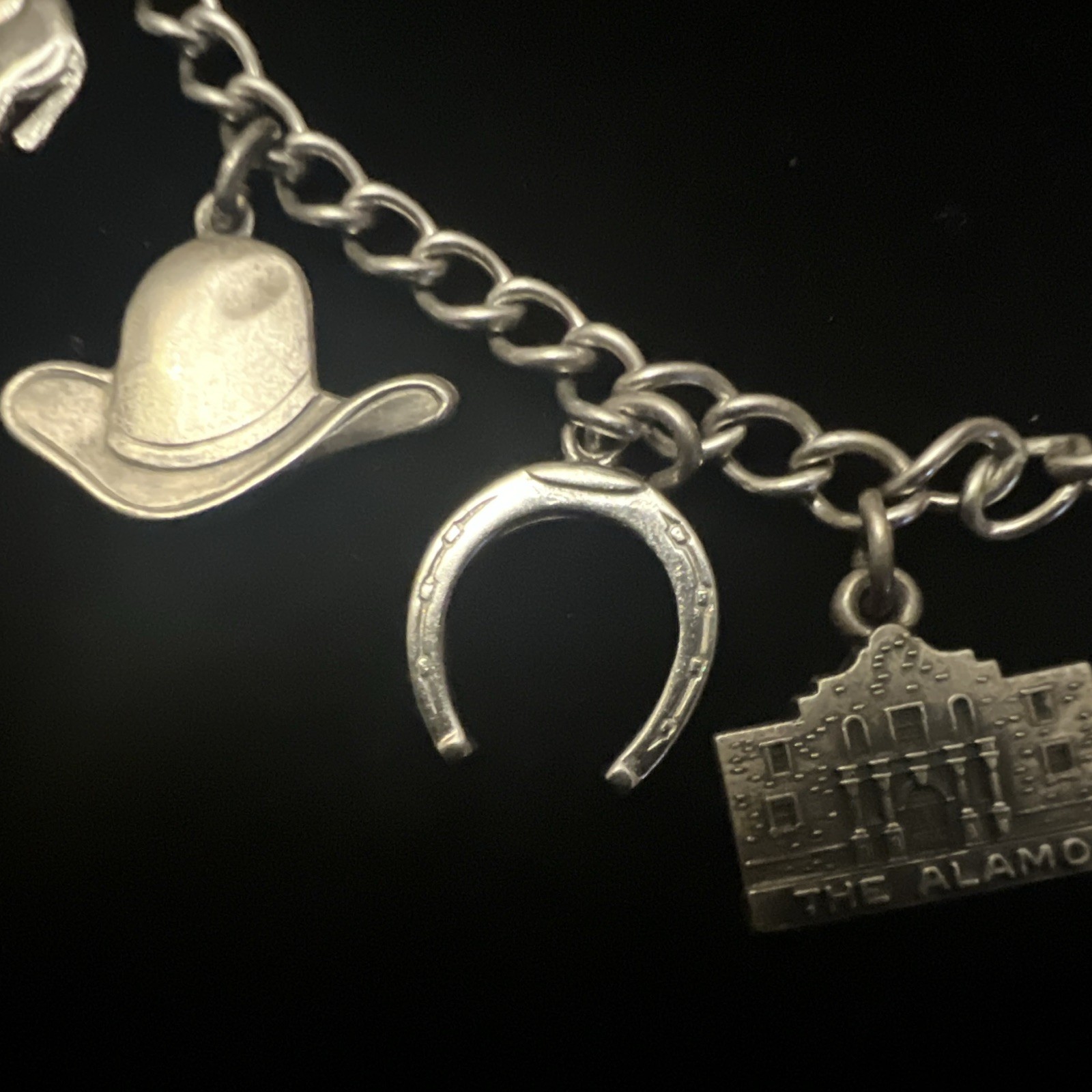 Vintage 1970s Haltom Sterling Silver 925 Texas Charm Bracelet Retired Signed