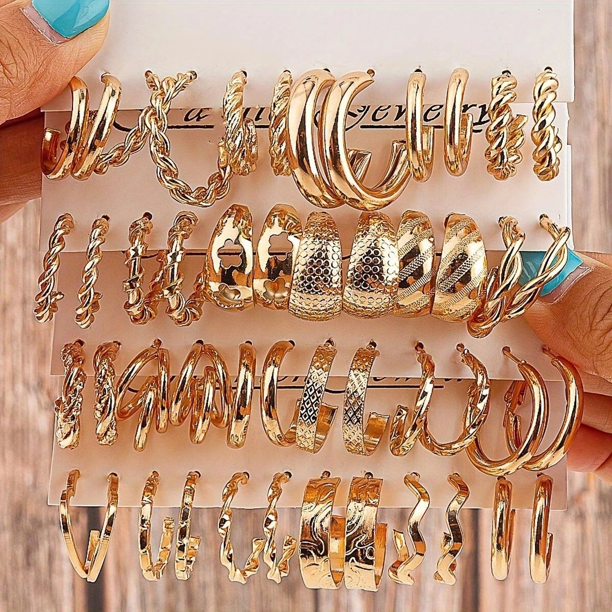24 Pairs Golden Earrings Set Fashion C-shaped Alloy Earrings for Women’s Jewelry