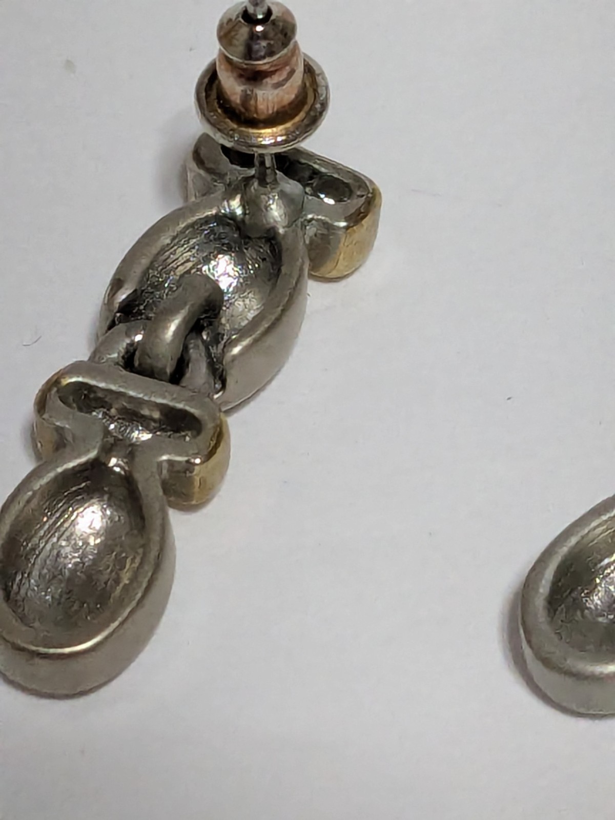 Two Toned Stud Drop Articulated Earrings 1″. Gold Tone/Silver Tone.