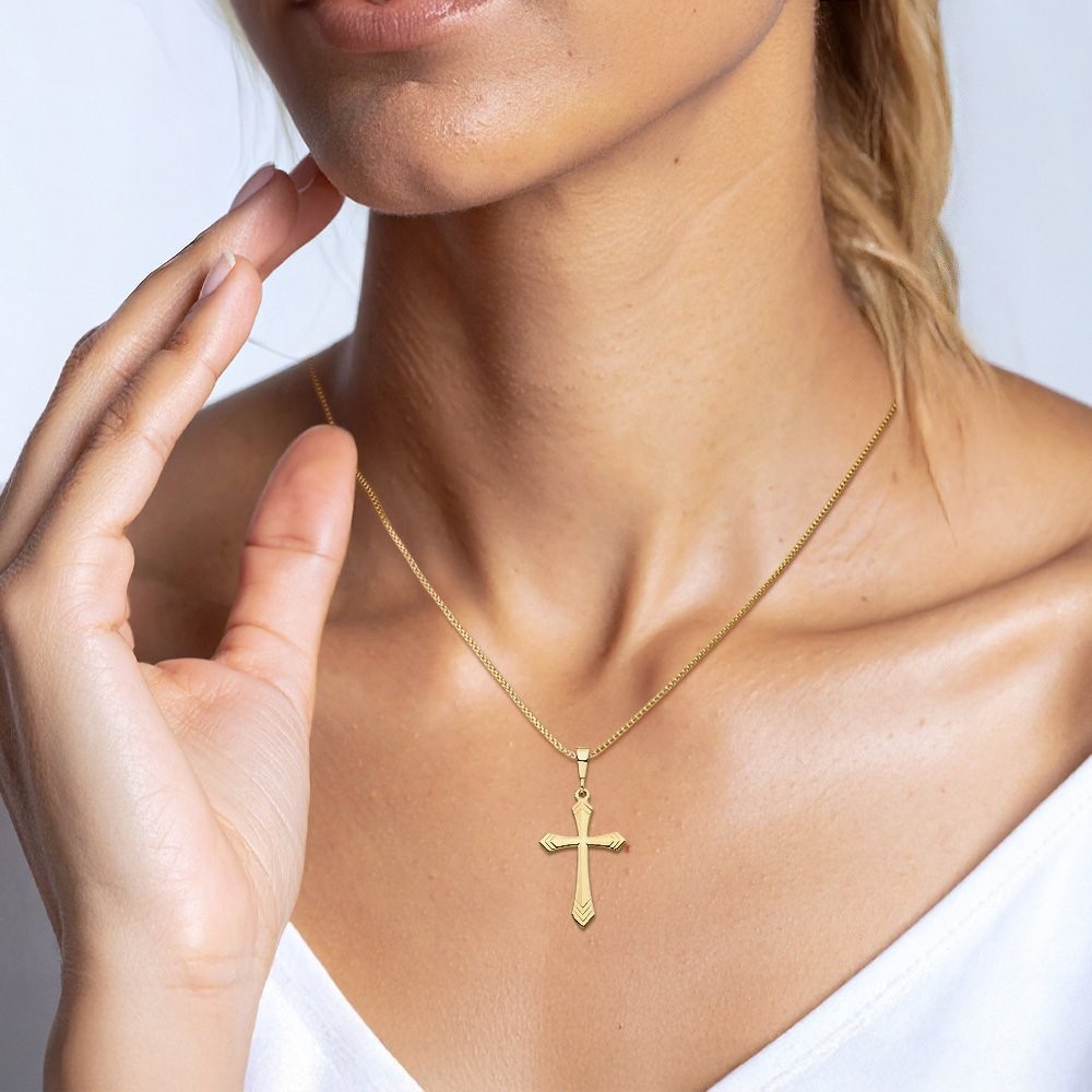 10K Solid Yellow Gold Extra Large Cross Pendant Necklace 41mm 1-5/8 inch