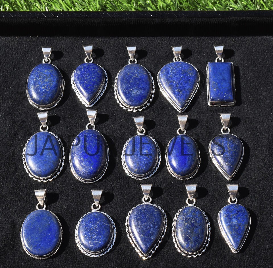 1-1000 Pcs Lapis Lazuli Gemstone Handmade Pendant Lot Bulk: Silver Plated WH-6