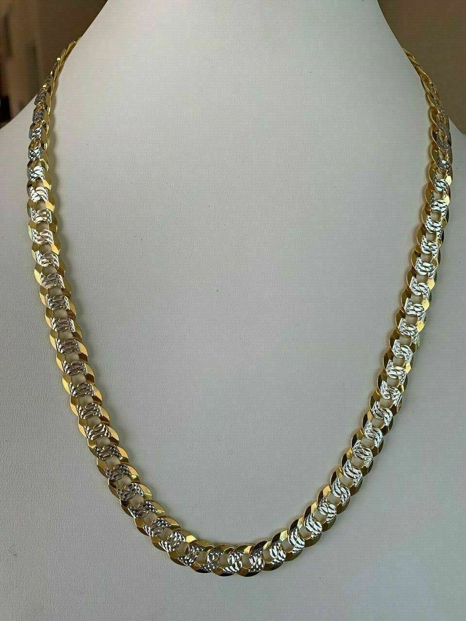 Mens Diamond Cut 11mm Miami Cuban Chain 14k Gold Plated Solid 925 Silver TwoTone