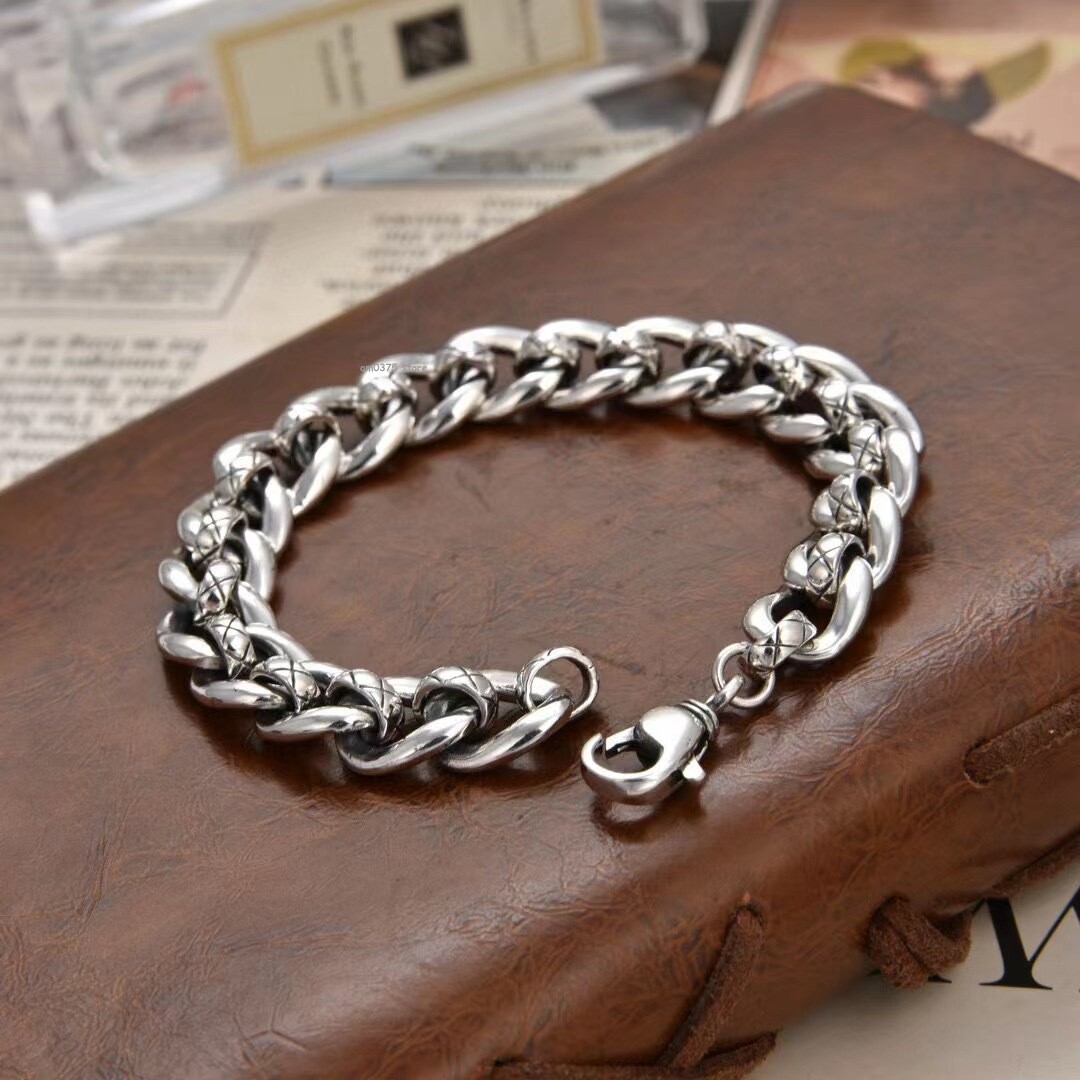 Real 925 Sterling Silver Bracelet Women Men 10.5mm Square Curb Link Bracelet