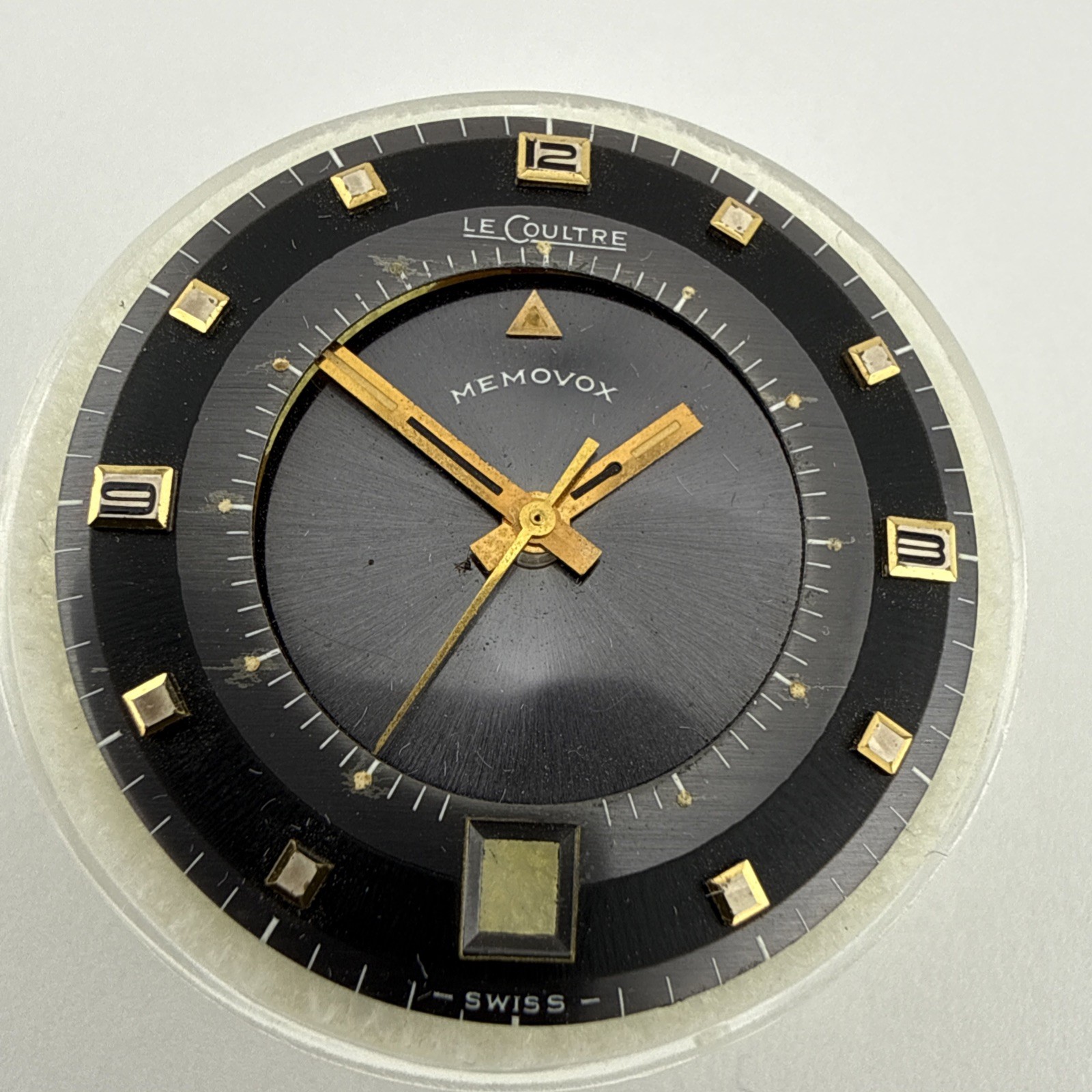 Vintage Jaeger Lecoultre Memovox Alarm Black & Gold Dial Set W/ Hands 30.5mm