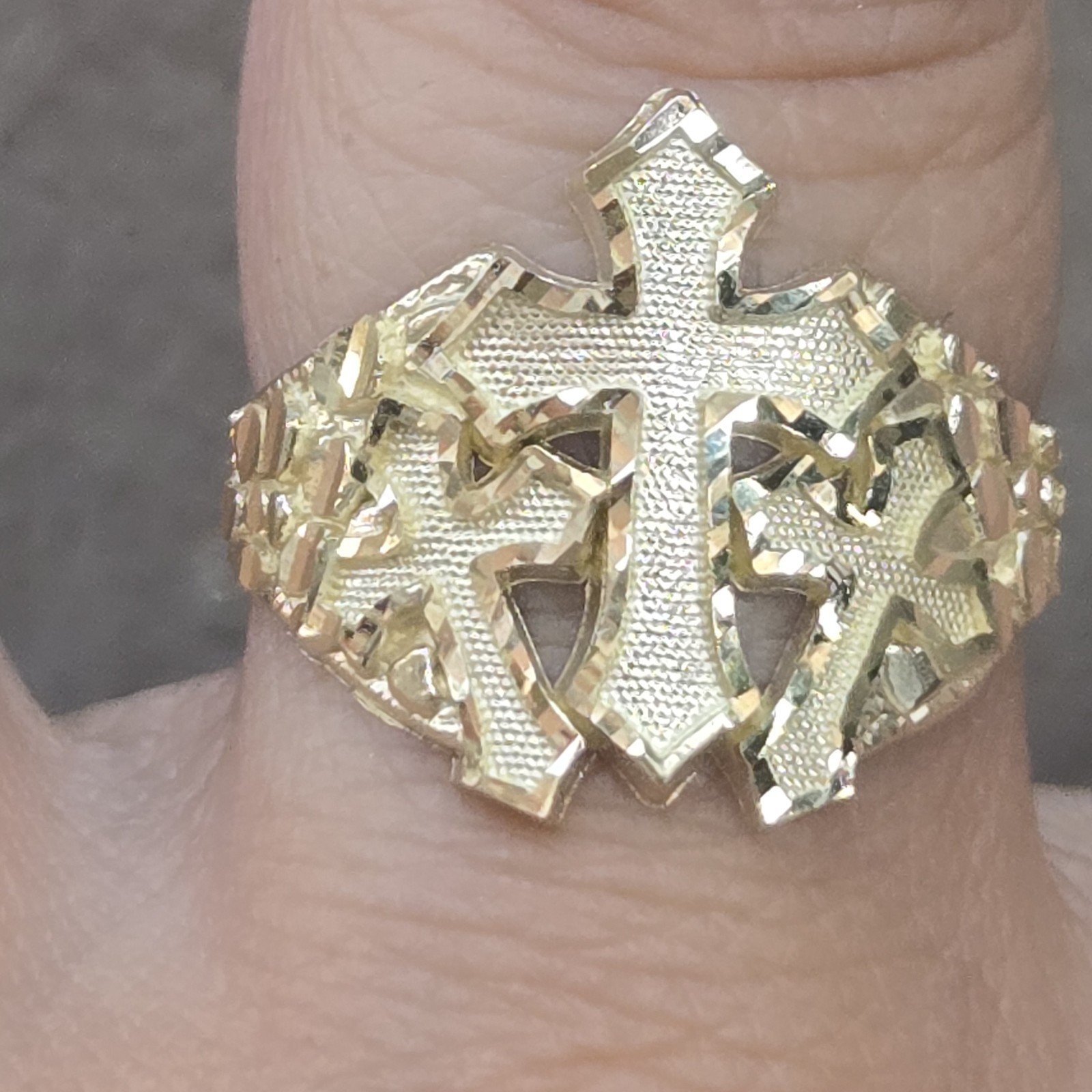 Solid 10k yellow Gold Nugget Triple Cross Ring Size 8 9 10 11 12