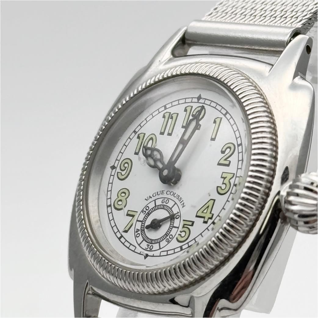 VAGUE WATCH CO COUSSIN Quartz Watch Silver Dial Stainless Steel Japan In hand