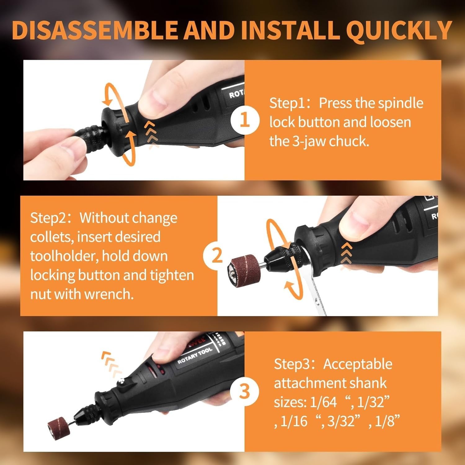 GOXAWEE Rotary Tool Kit with MultiPro Keyless Chuck and Flex Shaft Black