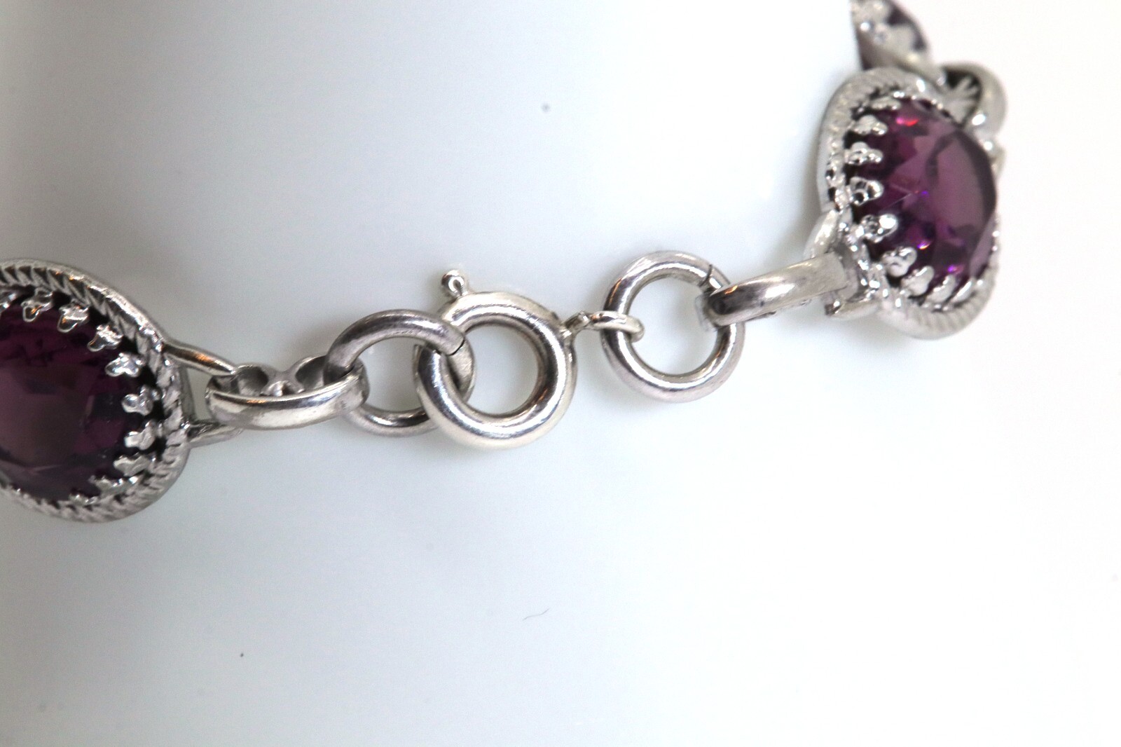 Danecraft Sterling Silver Bracelet, + Oval Faceted Plastic Stones, L: 18.5