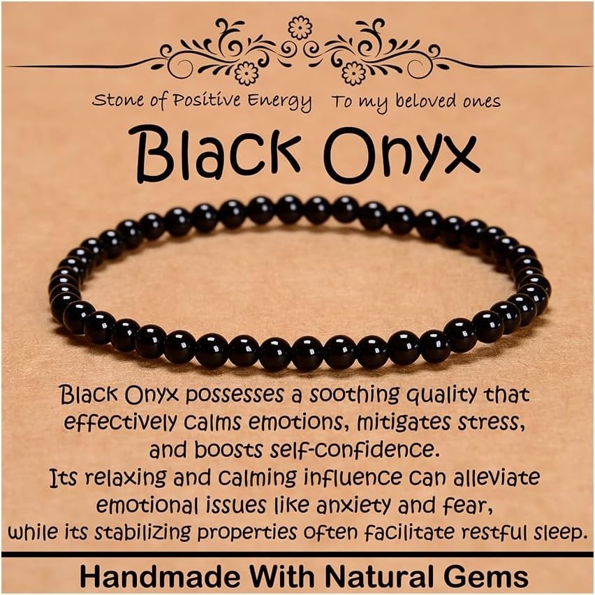 Healing Gemstone Bracelet, 4mm Black Onyx – Ideal Gift for Emotional Stability