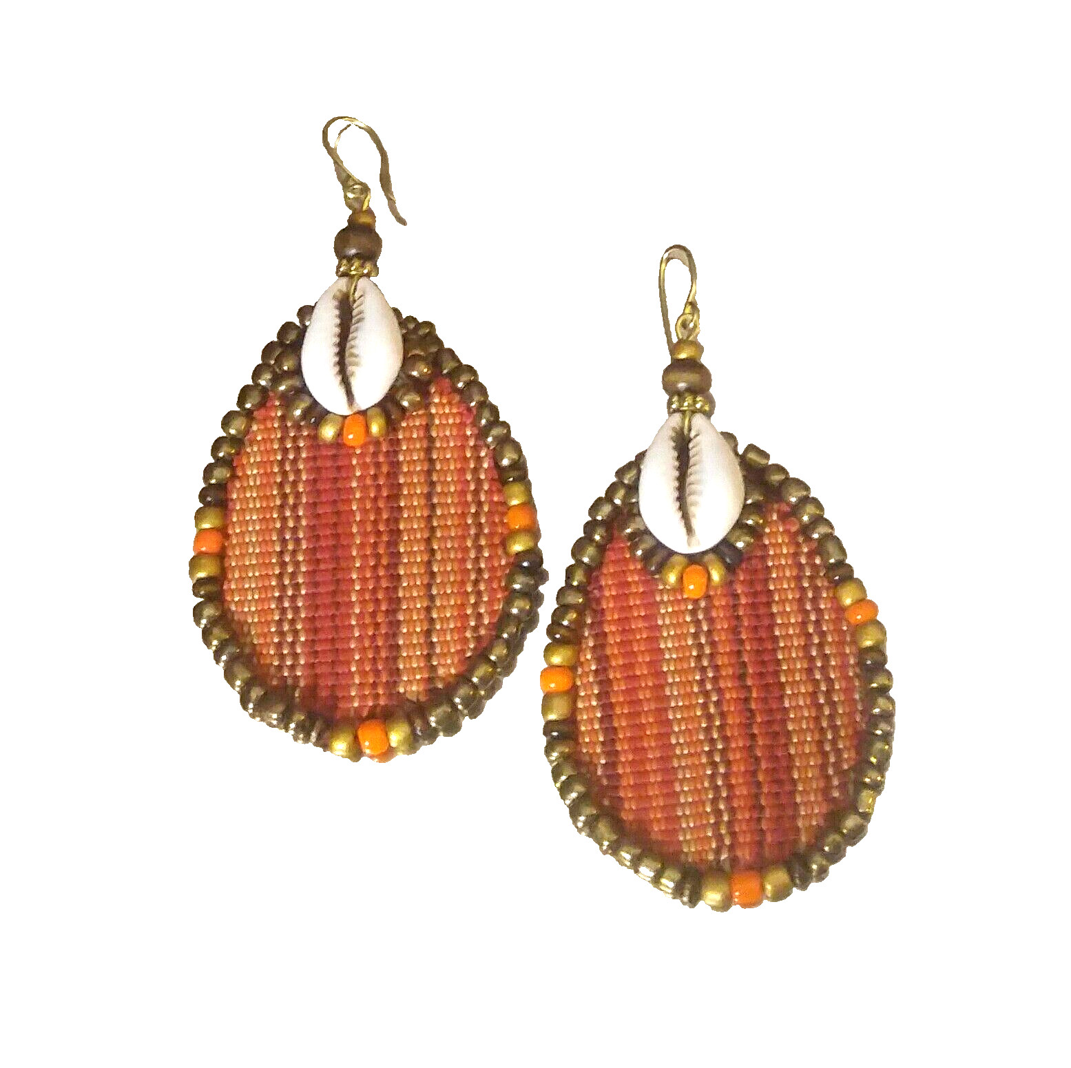 Women’s African Beaded Cowie Shell Drop Fabric Earrings| Boho Jewelry Gift Ideas