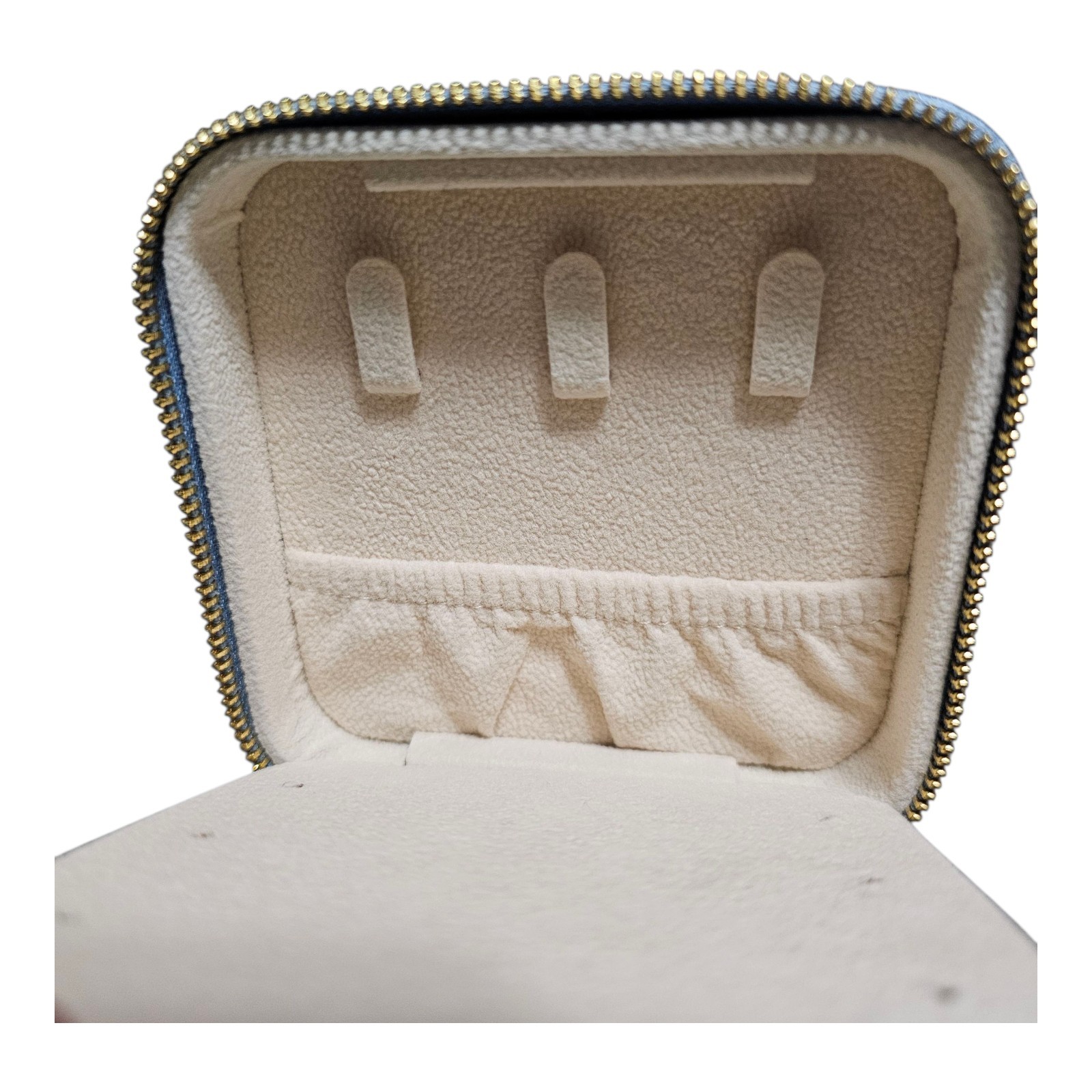 Sashka Jewelry Box Travel Organizer Plush Velvet Blue Mirror Zipper 4″ x 4″ x 2″