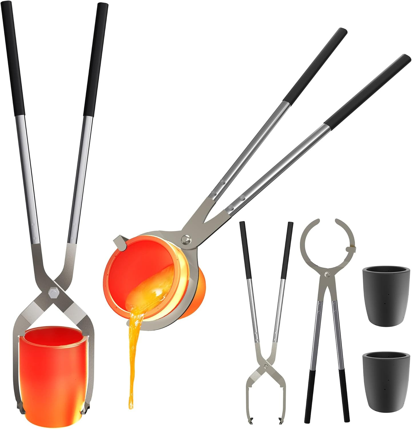 #10 (26Lbs-12Kg) Crucible Tongs Set with Lifting Tongs Pouring Tongs and 2 Graph