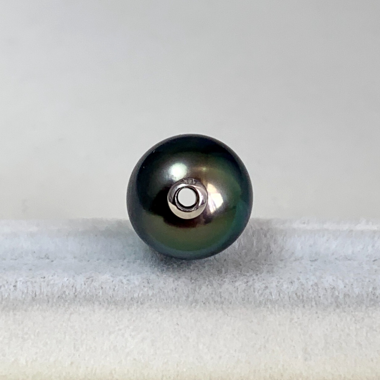 AAA Big 12.3mm Round Green Tahitian Loose Pearl,Full Drilled,14Kt White Gold