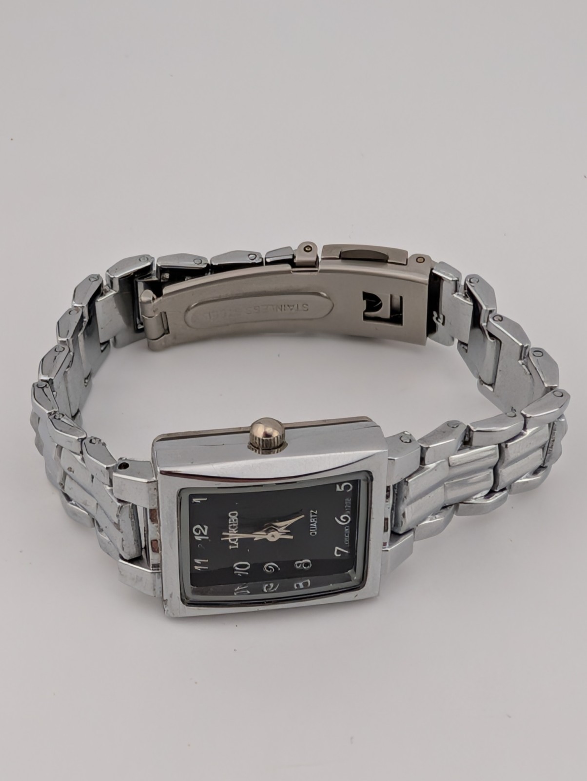 Longbo Watch Women 19mm Case Black Dial 6″ Silver Band- New Battery