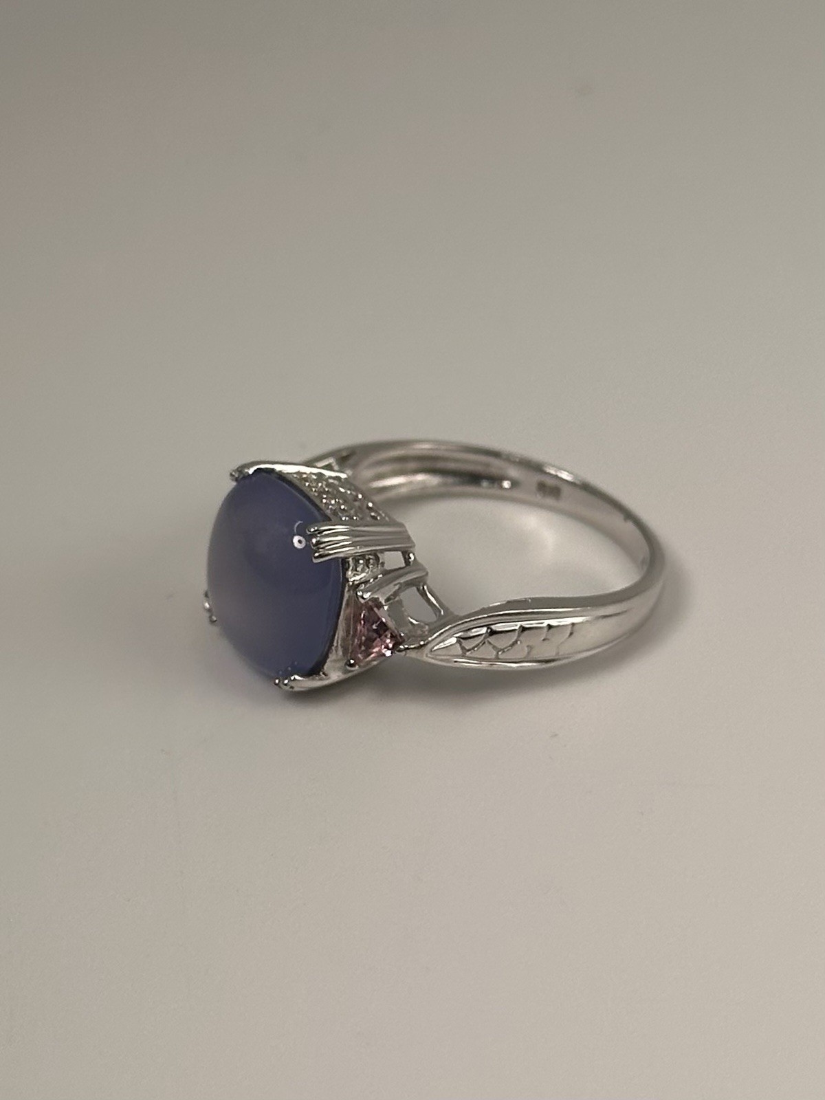 Effy BH 14K White Gold Blue Chalcedony Natural Diamond Pink Tourmaline Ring Sz 7
