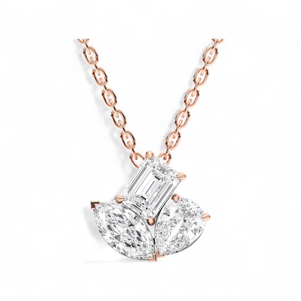 IGI Certified 3.00Ct Lab Grown Emerald Cut Diamond Necklace Three-Stone Pendant