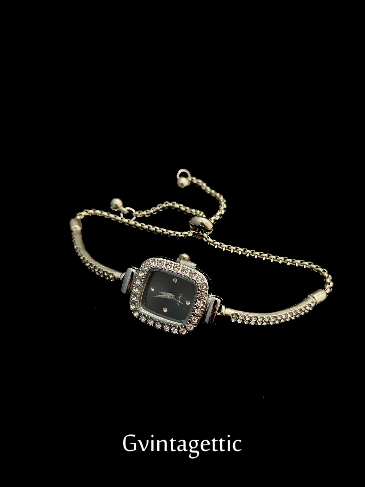 Vintage Silver Rhinestone Bracelet Watch Women Quartz Analog Wristwatch Gift