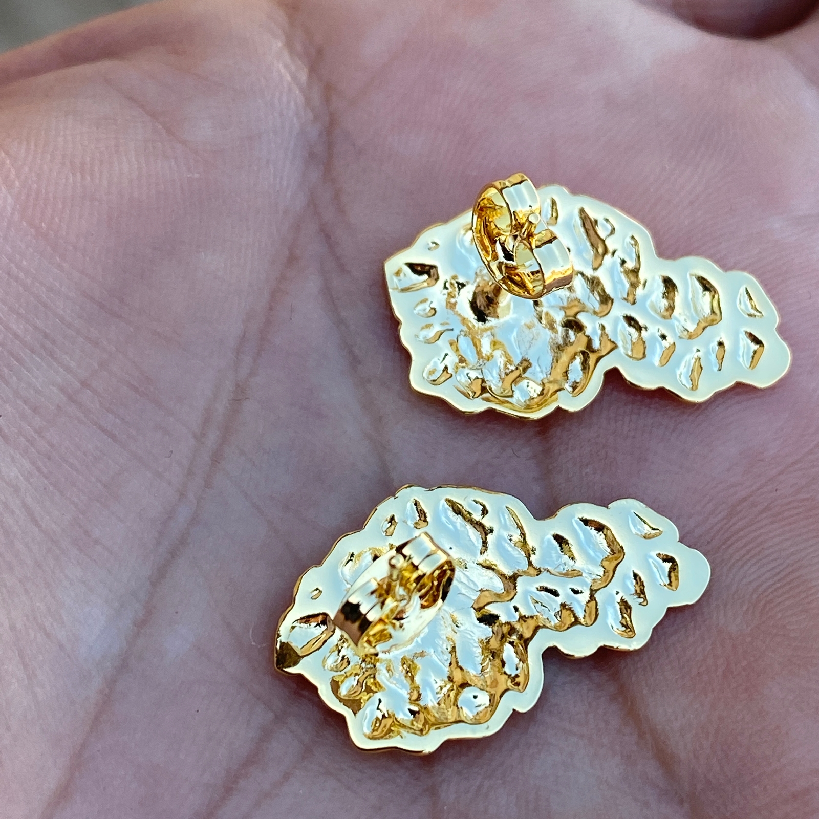 14k Gold Plated Nugget Hiphop Earrings Butterfly Push Back Mens Womens Huge 24MM