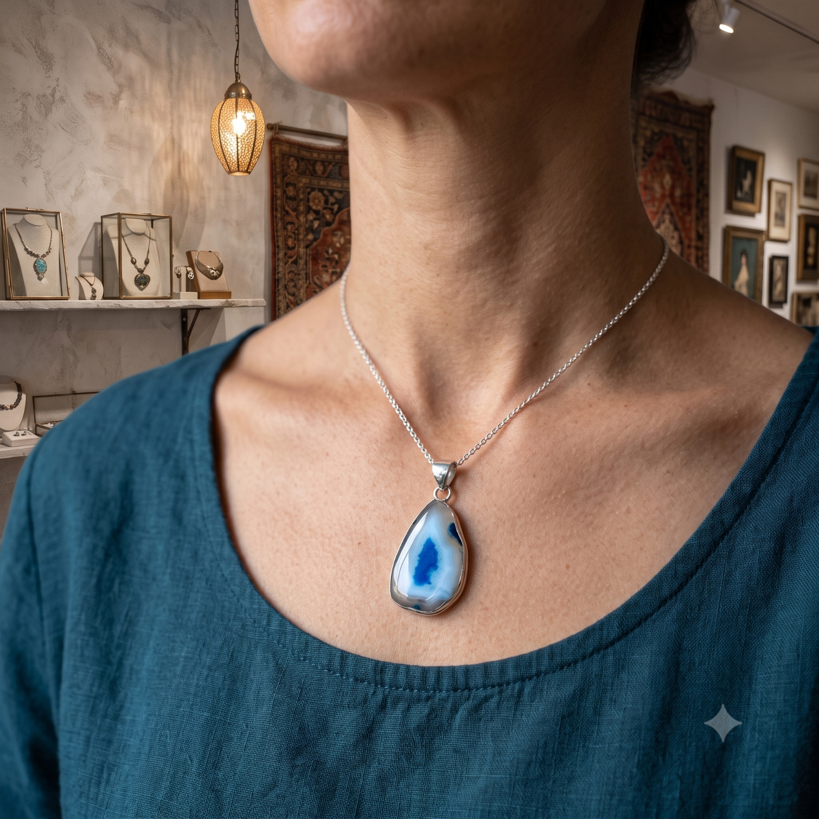 Natural Drusy 925 Silver Finish Unique Sister Ethnic Channel Set Pendant Jewelry