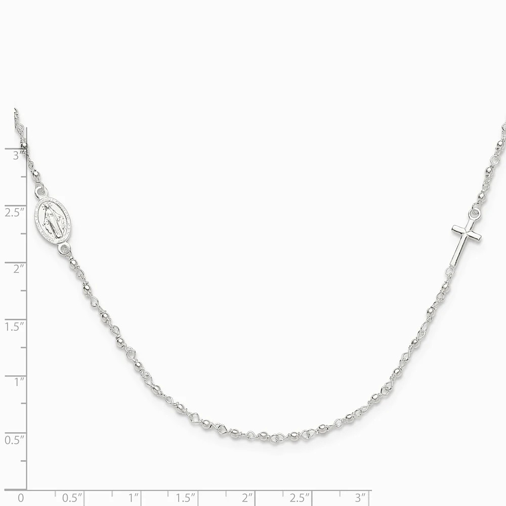 Sterling Silver Medal/Cross With 1.5in Ext. Rosary Necklace