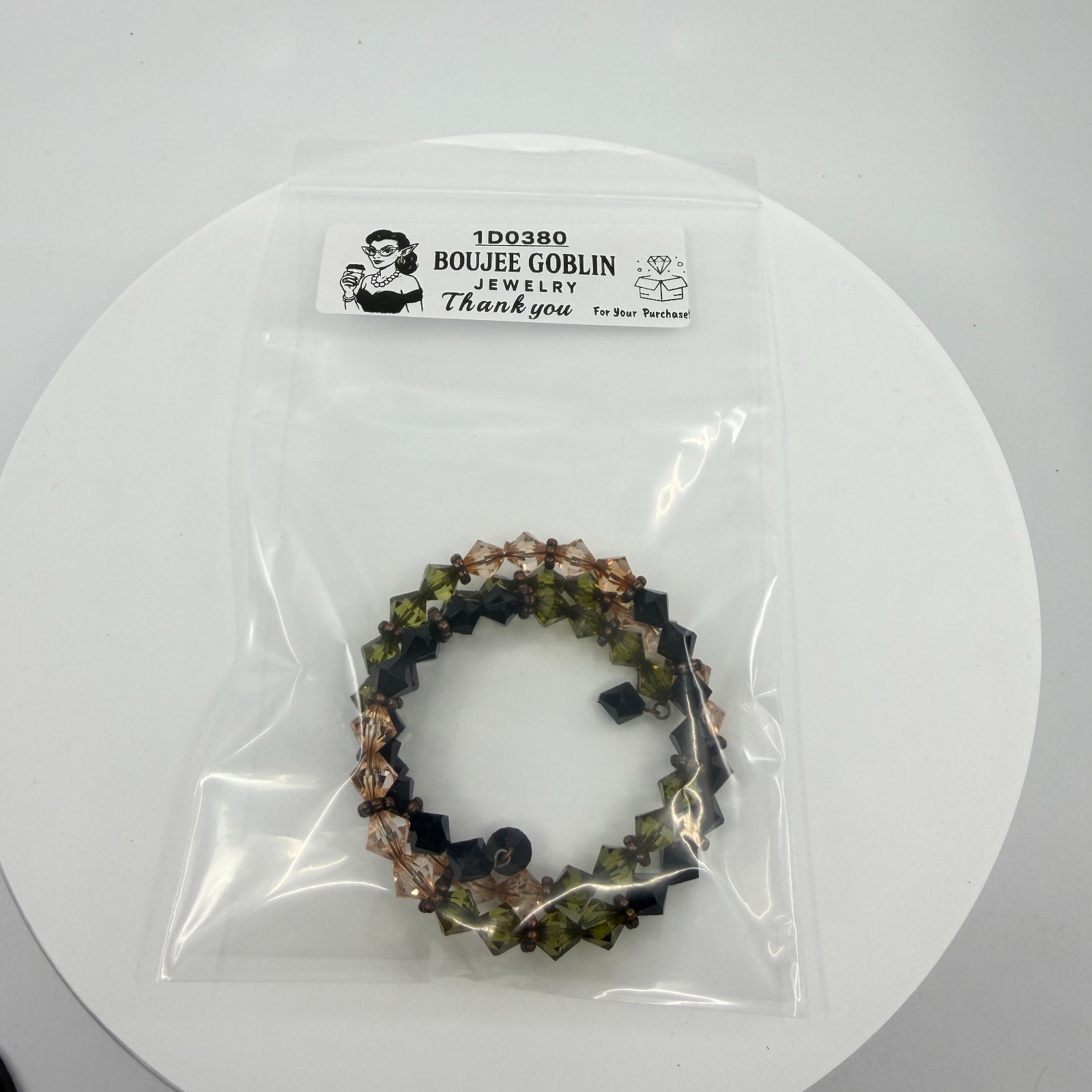 Statement Olive Black Crystal Coil Bracelet Boho Multi Strand Layering Gift Idea