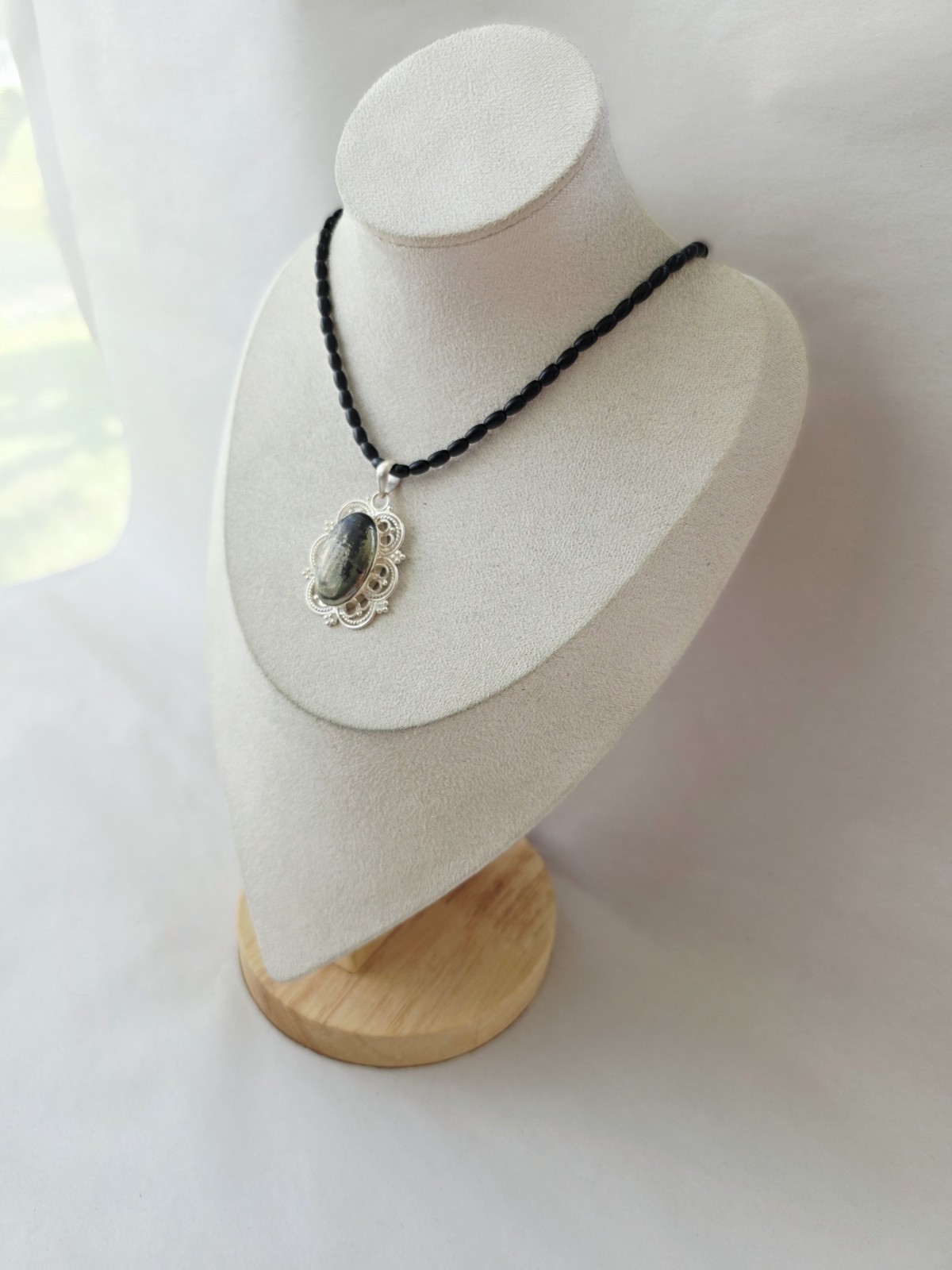 Artisan Handmade black onyx Pyrite Necklace Clasp Signed Silver 925 goth regal
