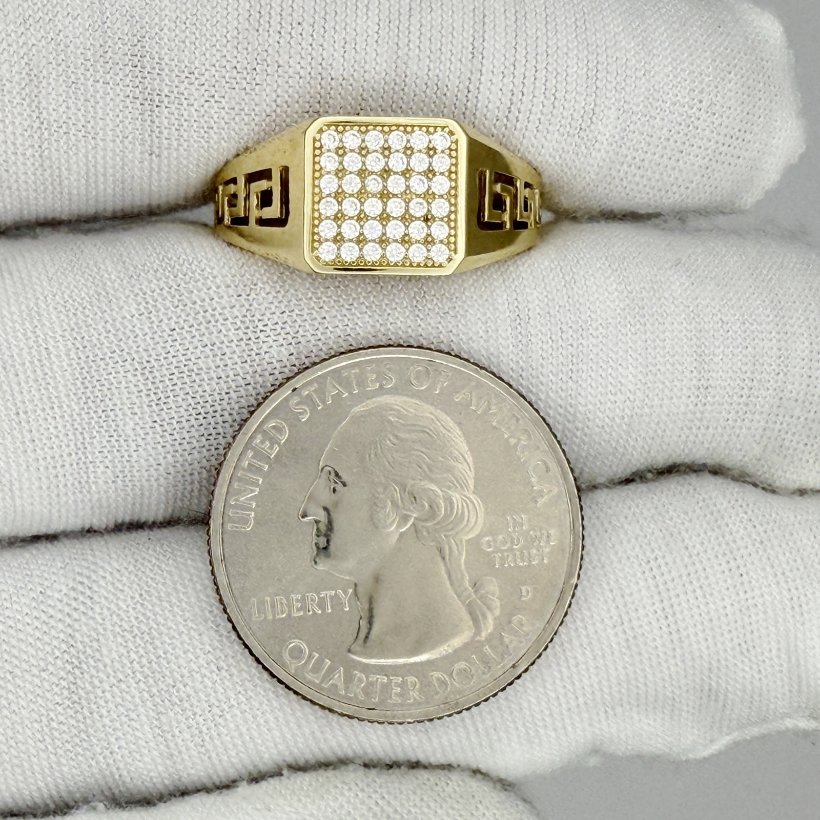 10k Yellow Gold Men Cubic-Zirconia Square Head Ring Jewelry Gift For Him