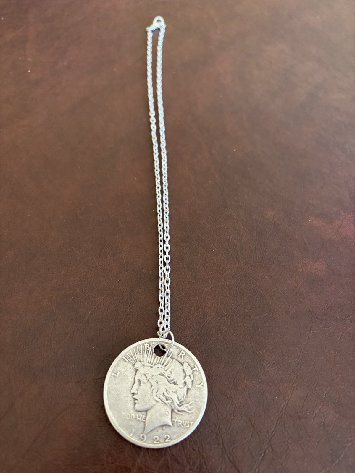 1922 90% Silver Peace Dollar on a Silver Plated Chain-Impressive!