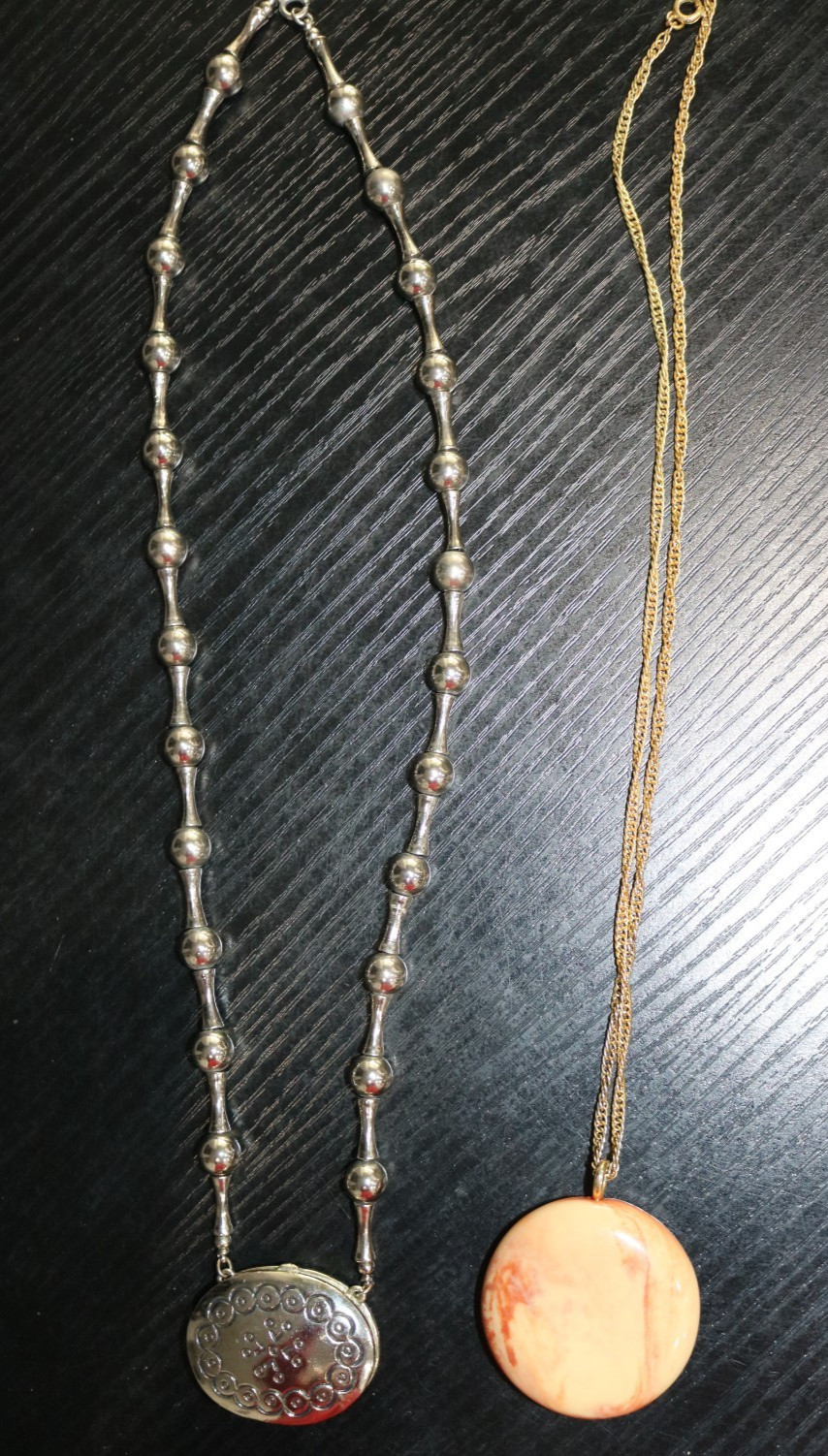 2 Vintage Estee Lauder Solid Perfume Locket Necklaces – Early 70’s Era