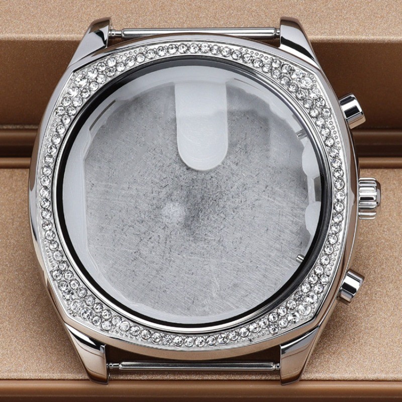 39MM Stainless Steel Watch Case Diamond Studded Fits JS25 VD78 Movement 10ATM