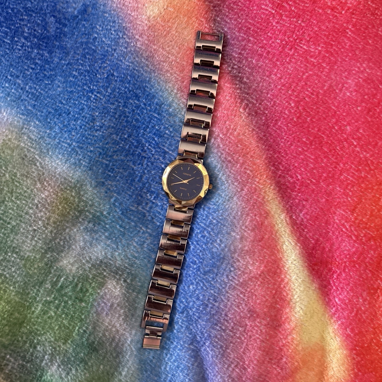 Geneva Quartz Blue Face and Gold and Silver Tone Band Watch
