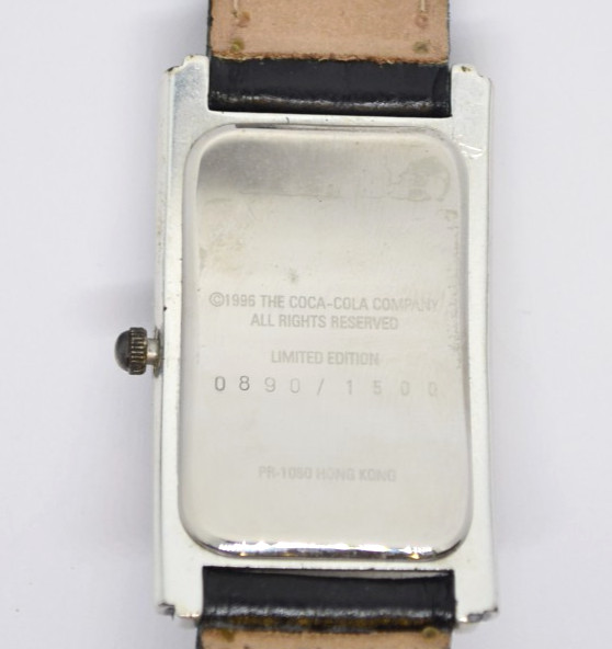 1996 Coca-Cola Watch Vintage Limited Edition 890/1500 Rectangle Black Leather