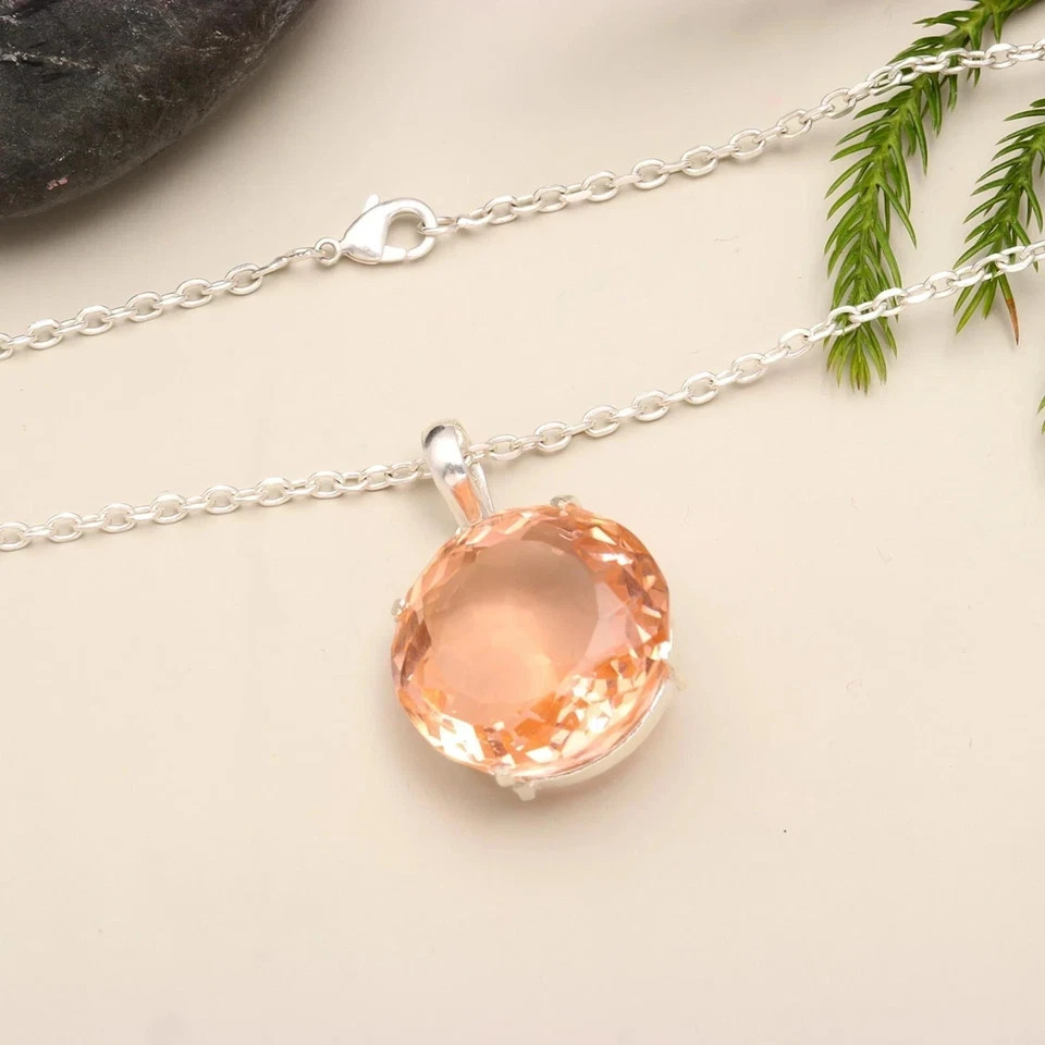 38 Ct+ Round imperial Topaz Natural Solid Silver 925 Pendant Loose Gemstone