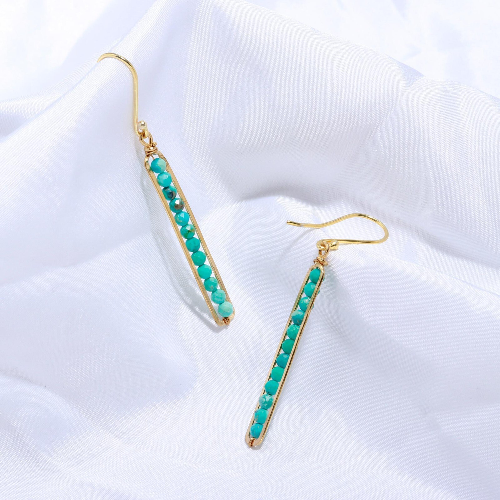 Natural Turquoise Bar Earrings | Handcrafted Gemstone Jewelry – Scarats