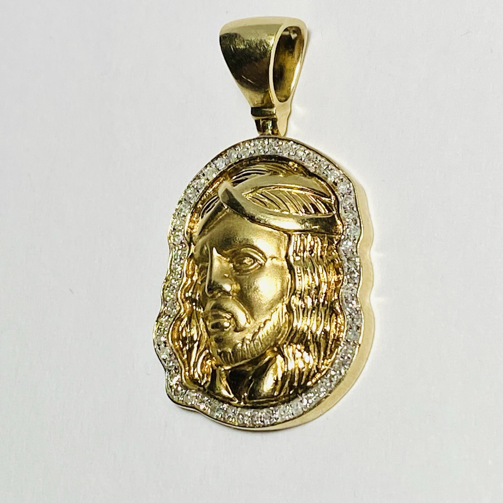 10K Yellow Gold Diamond 0.27ctw Jesus Face Head 35mm Hinged Pendant 6.5g
