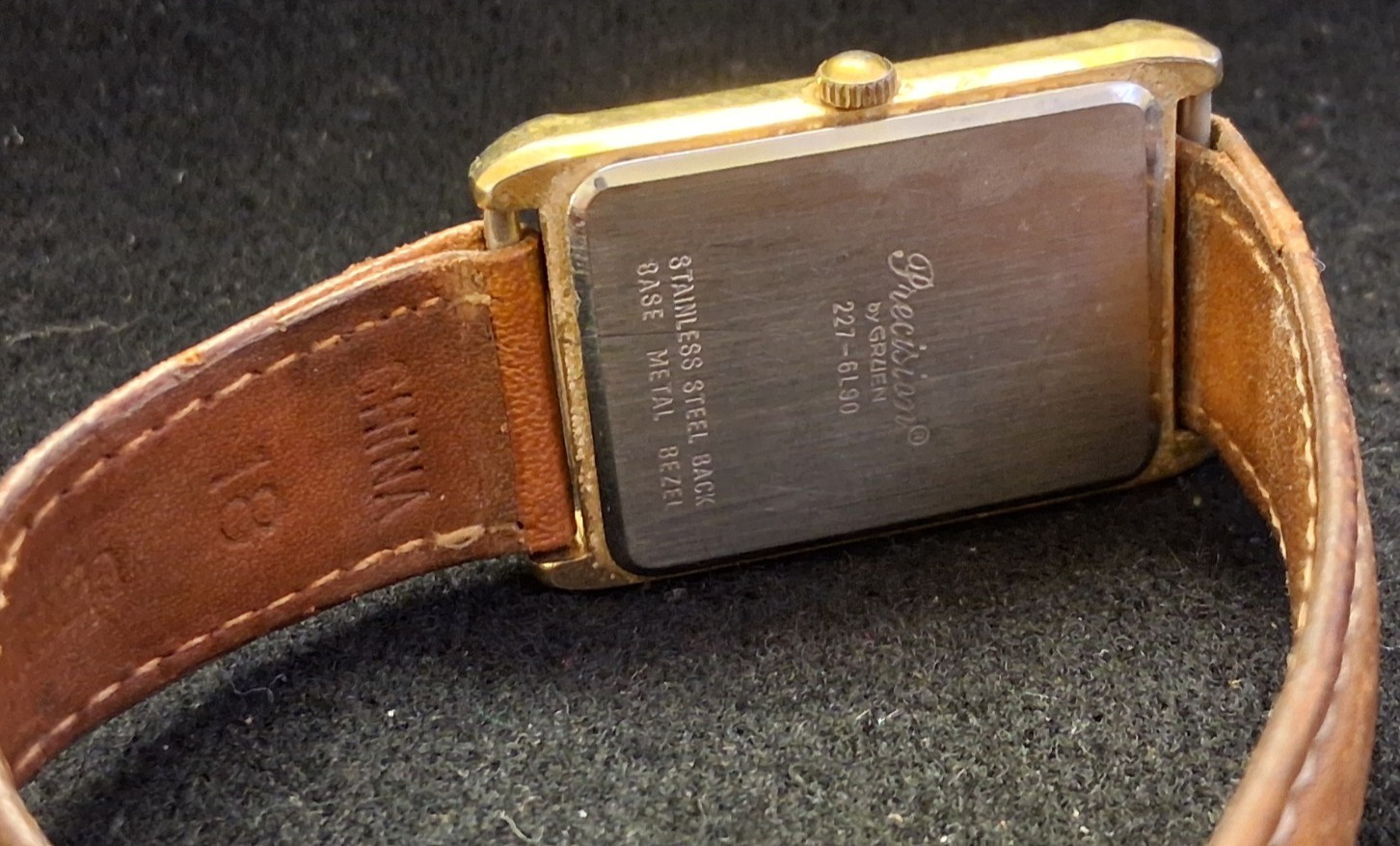 VINTAGE PRECISION QUARTZ BY GRUEN WRISTWATCH MOON PHASE RECTANGULAR TANK WATCH