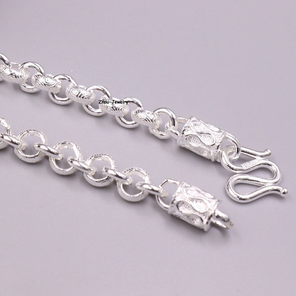 Pure S999 Fine Silver 999 Chain Women Men 6mm Cable Link Chain 33-34g 19.6inch