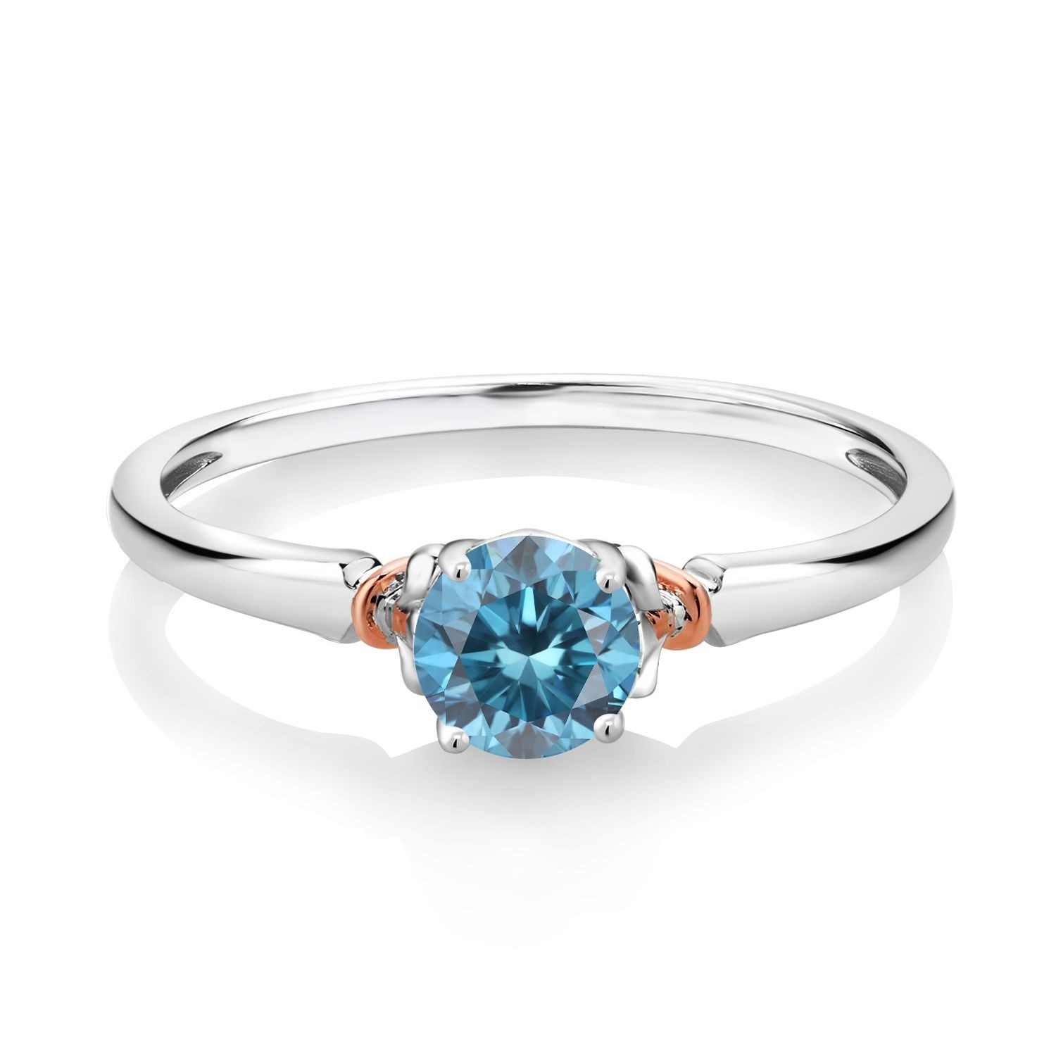 Blue Lab Grown Diamond Solitaire Ring 925 Silver 10K Rose Gold Round 5MM 0.50 Ct