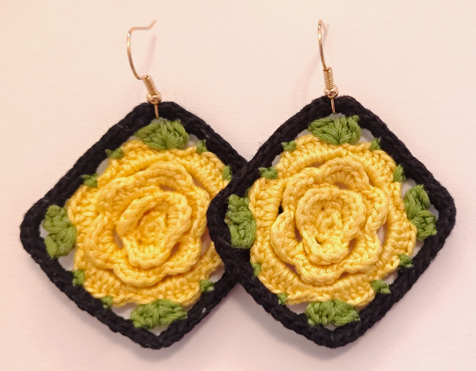 Crochet Rose Earrings (Yellow)