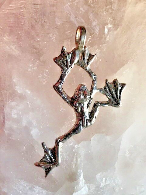 Frog Pendant 925 Kermit Art frog toad signed jewelry original signed JKL 132