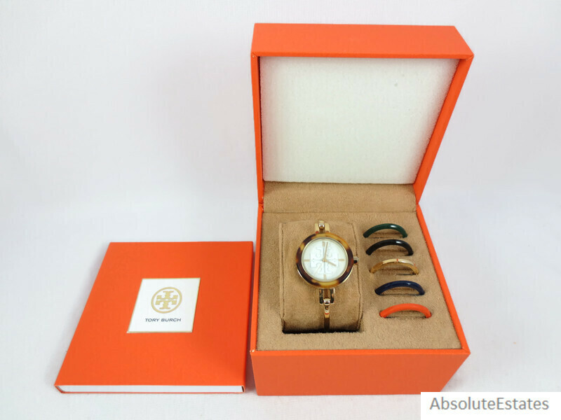 NEW Tory Burch Gigi Gold Bangle Watch Interchangeable Bezel Set TBW2100 Box
