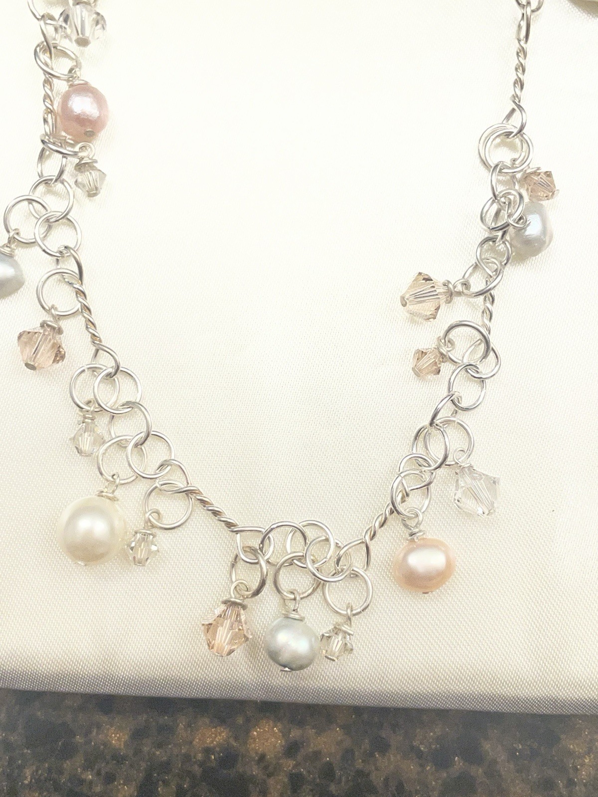 New Chic Sage Sterling Silver 925 Pearl Crystal Necklace Earring Bracket Set